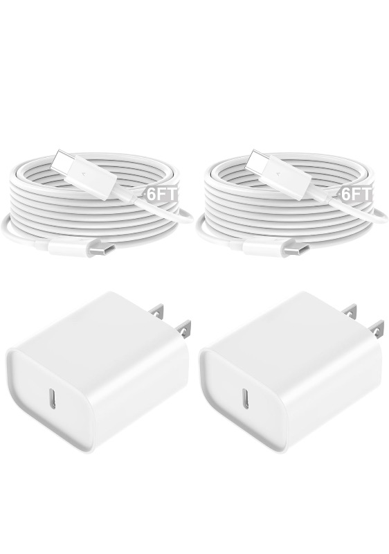 Photo 1 of iPhone 15 Charger Fast Charging, 2 Pack 20W PD USB C Wall Charger Block with 6ft USB-C to C Cable for iPhone 15Pro/Plus/Pro Max, iPad Pro 12.9/11 inch, iPad Air 5th/Mini and More