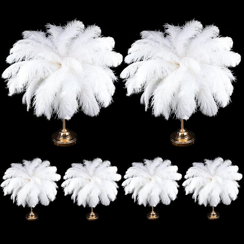 Photo 1 of XunYee 100 Pcs Large Natural Ostrich Feathers Plumes Bulk for Centerpiece 16-18 Inch (40-45 cm) Feathers for DIY Crafts Christmas Wedding Party Decorations (White)