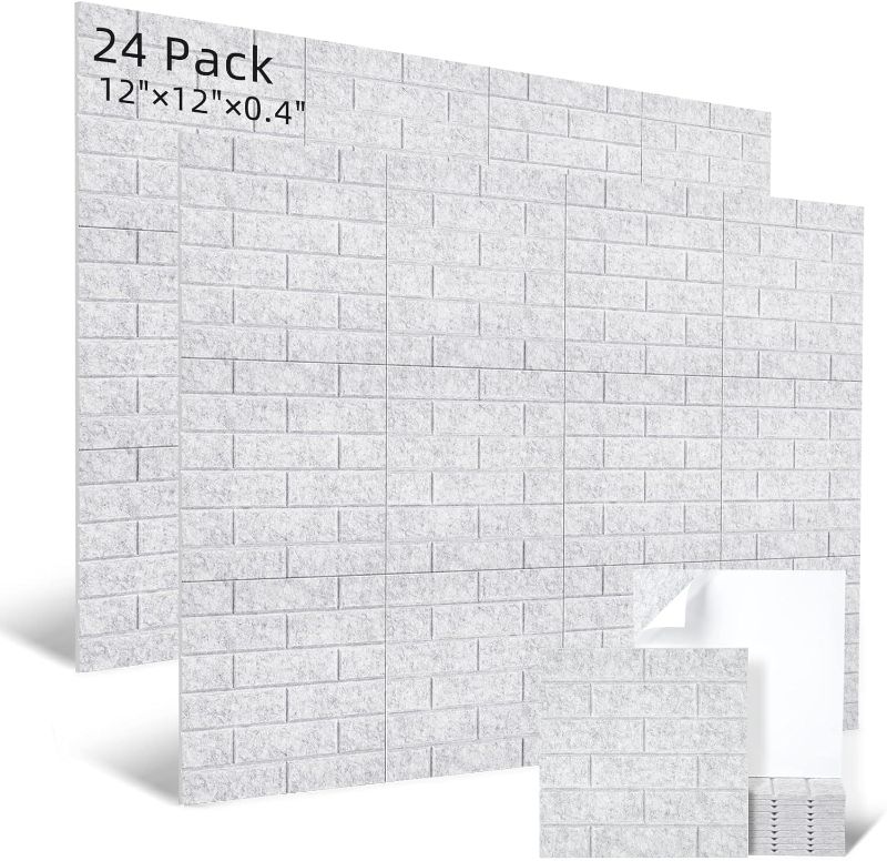 Photo 1 of 24 PCS Acoustic Panels, 12 X 12 X 0.4 Inches Soundproof Wall Panels, Self-adhesive Sound Proof Boards, Brick Pattern, Noise Canceling for home, studio, Recording studio(Silver Grey)
