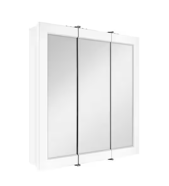 Photo 1 of 24-3/16 in. W x 24 in. H Framed Surface-Mount Tri-View Bathroom Medicine Cabinet with Mirror, White