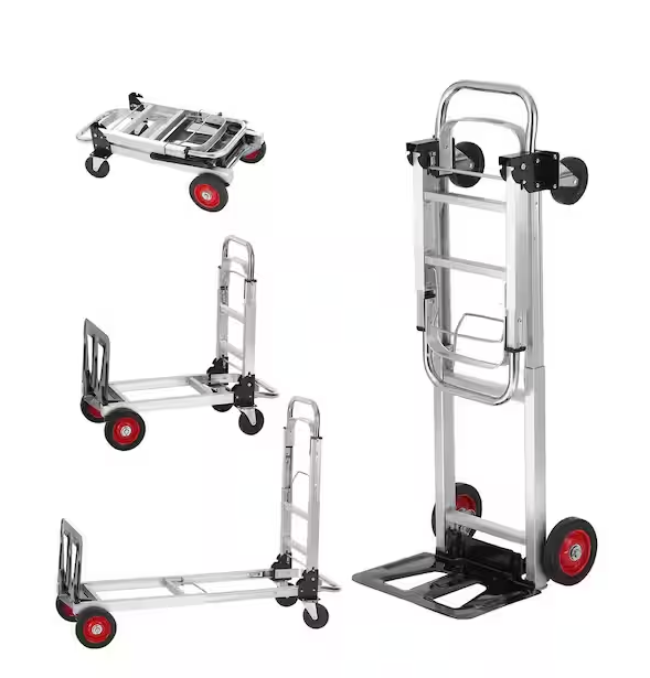 Photo 1 of 2-in-1 Aluminum Folding Hand Truck 400 lbs. Capacity Heavy Duty Industrial Collapsible cart with Rubber Wheels