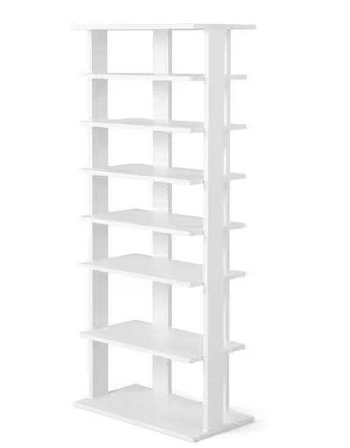 Photo 1 of 43.5 in. H 14-Pair 7-Tier White Wood Double Rows Shoe Rack Vertical Wooden Shoe Storage Organizer