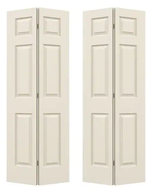 Photo 1 of 60 in. x 80 in. 6 Panel Colonist Primed Textured Molded Composite Closet Bi-Fold Double Door