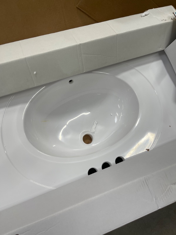 Photo 3 of 73 in. W Single Faucet Hole Cultured Marble Solid White Double Basin Vanity Top with Solid White Basins