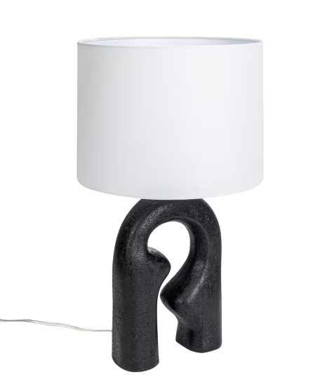 Photo 1 of 23.75 in. Black Abstract Sculptural Table Lamp with White Resin Drum Shade