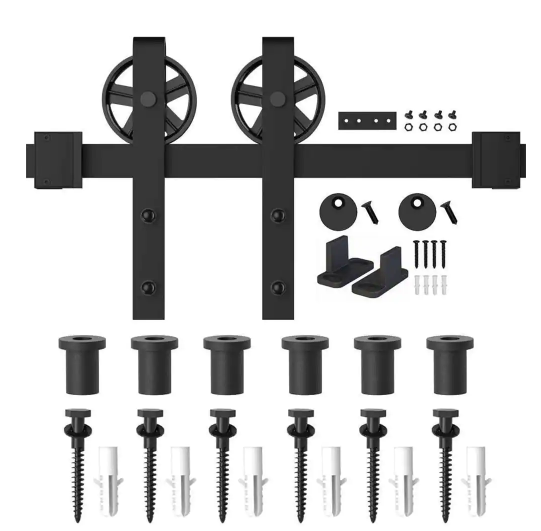 Photo 1 of 8 ft. /96 in. Frosted Black Sliding Barn Door Track and Hardware Kit for Single with Non-Routed Floor Guide