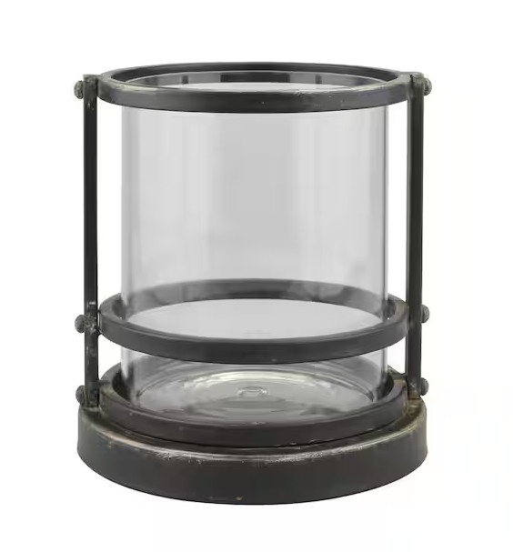 Photo 1 of 7 in. Black Metal Trim Hurricane Candle Holder