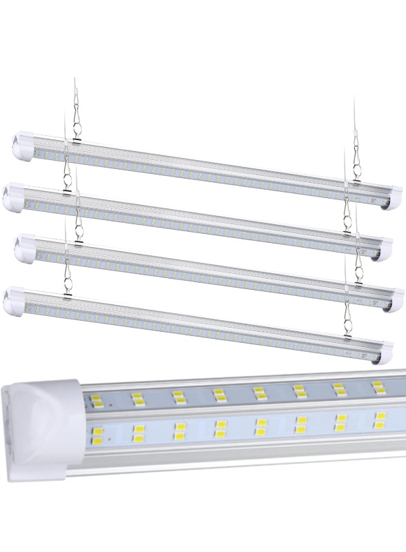 Photo 1 of 4-Pack,4FT LED Shop Light,55W 5000K Daylight White 7500LM Super Bright T8 Integrated Fixture V-Shape 4 Rows Linkable Tube Lights for Garage Warehouse Workshop,Hanging or Surface Mount, (4ft 4pcs)