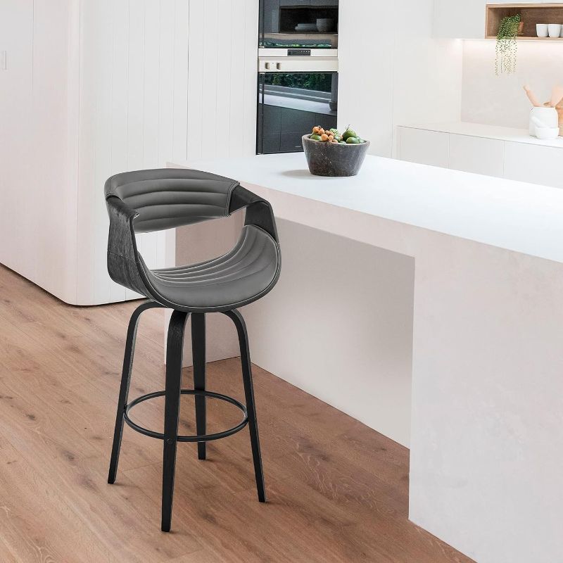 Photo 1 of Arya 26 in. Counter Height High Back Swivel Stool in Grey Faux Leather and Black Wood