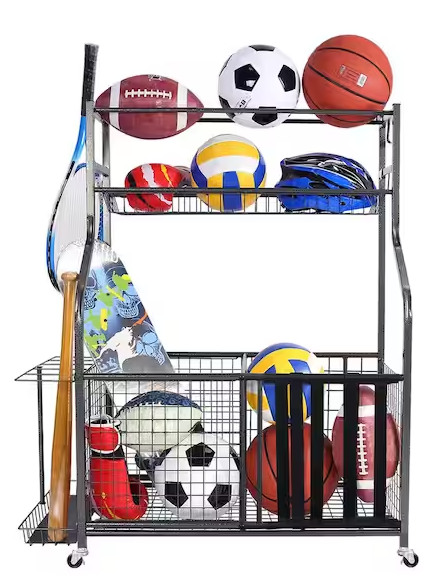 Photo 1 of 154 lbs. Weight Capacity Sports Organizers Rack with Wheels for Garage