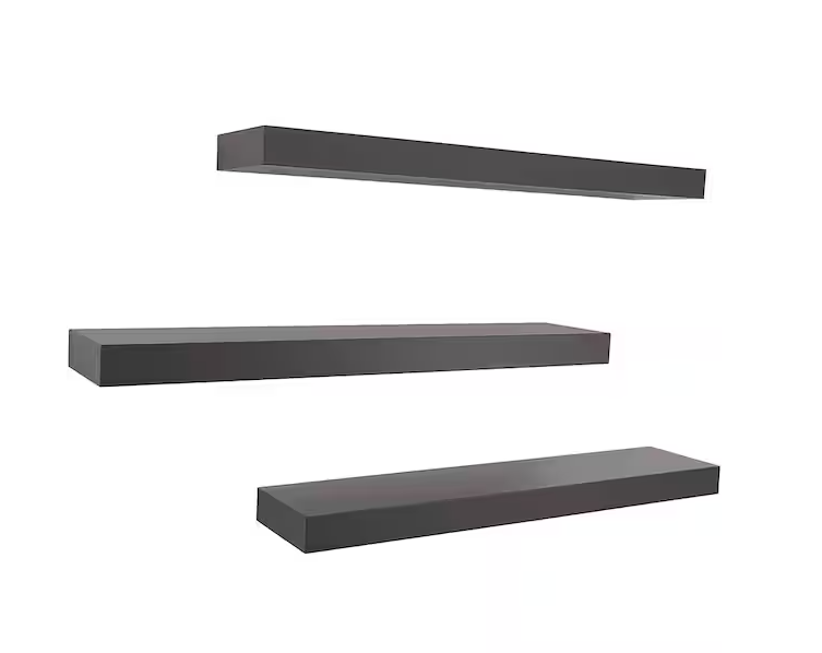 Photo 1 of 24 in. Medium Grey Kiera Grace Maine 3-Piece Floating Wall Shelves