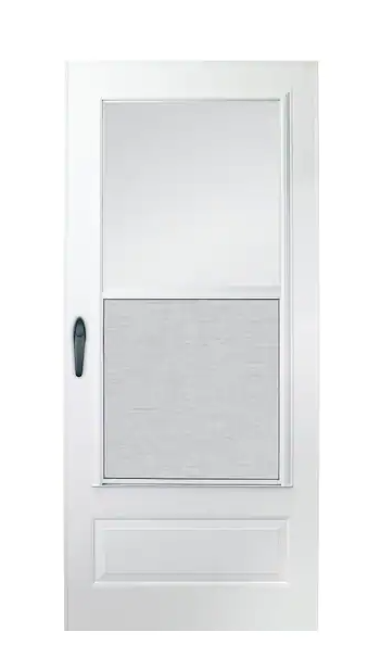 Photo 1 of 100-Series Plus 30 in. x 80 in. White Universal Self-Storing Storm Door with Black Hardware