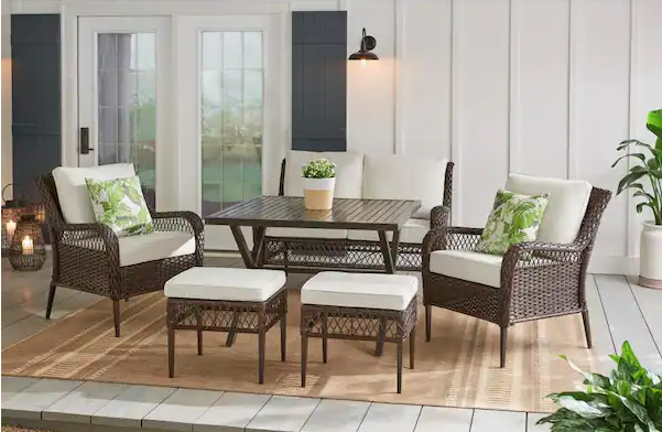 Photo 1 of Hampton Bay Bayview 6-Piece Wicker Patio Conversation Set with CushionGuard Beige Cushions