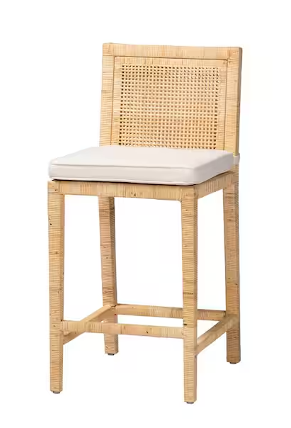 Photo 1 of Sofia 40.2 in. Natural Rattan Low Back Counter Height Bar Stool