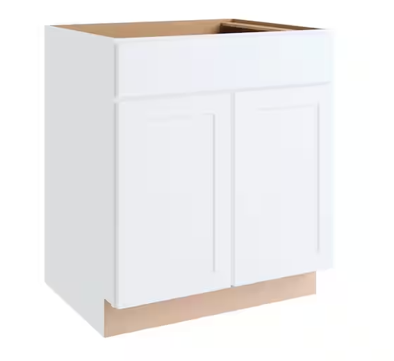 Photo 1 of Hampton Bay Courtland 30 in. W x 24 in. D x 34.5 in. H Assembled Shaker Base Kitchen Cabinet in Polar White