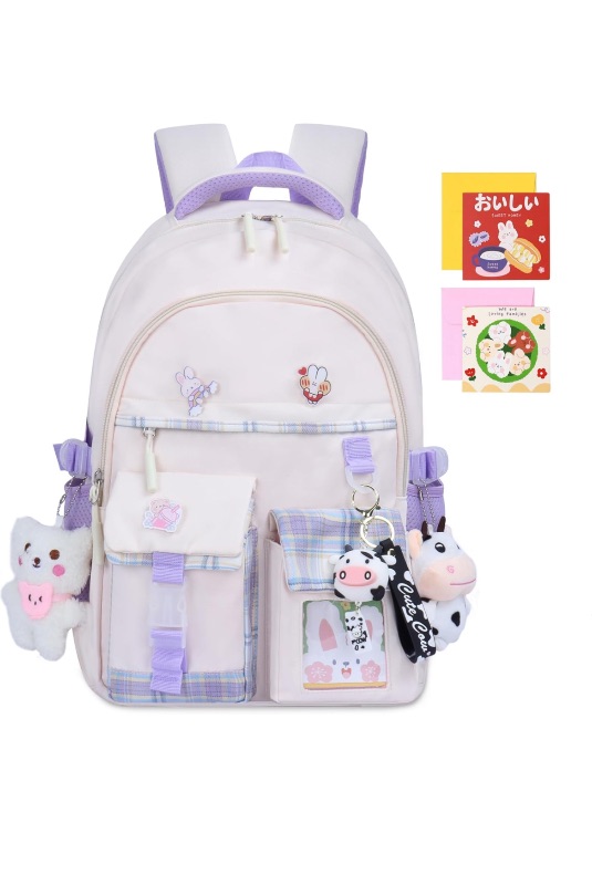 Photo 1 of Cute Backpacks for Girls, Kawaii Backpack Aesthetic Backpack for Teen Girls, Cute Bookbag for Kids Elementary School Beige