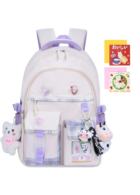 Photo 1 of Cute Backpacks for Girls, Kawaii Backpack Aesthetic Backpack for Teen Girls, Cute Bookbag for Kids Elementary School Beige