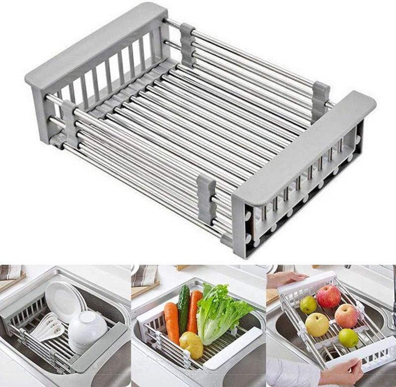 Photo 1 of (3 Pack) Kitchen Sink Drainage Rack Retractable Stainless Drainage Rack?Plates and Cups Drain ?Fruit and Vegetable Drain Drying