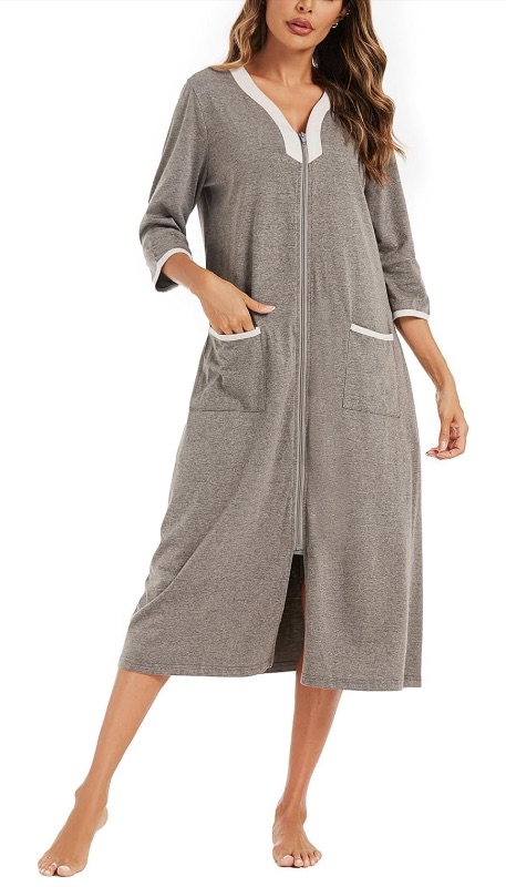 Photo 1 of (6 Pack) Pabumbubu Bathrobe for Women 3/4 Sleeves Zip Up Robe Loungewear Housecoat Print Sleepwear Nightgown with Pockets