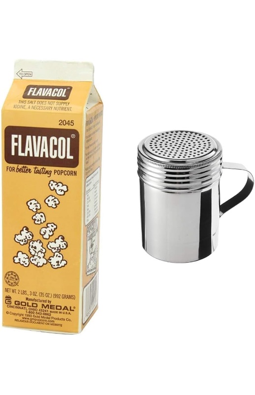 Photo 1 of (3 Pack) 35oz Carton of Flavacol with 10oz Stainless Steel Shaker