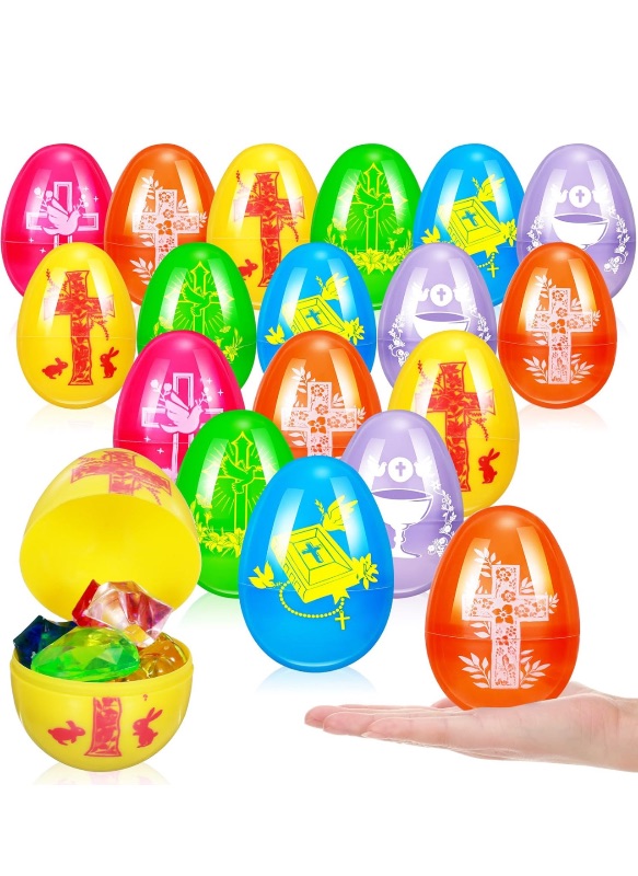 Photo 1 of (2 Pack) Halloscume 120 Pcs Plastic Easter Eggs Plastic Printed Fillable Eggs 2.3'' Unfilled Colorful Bright Easter Eggs Bulk Empty Plastic Eggs for Egg Hunt Party Basket Stuffers Classroom Prize(Cross)