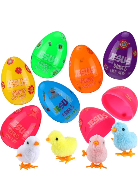 Photo 1 of 2.7 2.7 out of 5 stars 7
12 Set Christian Theme Easter Eggs with Wind Up Chicks Jesus Brings New Life Stickers DIY Easter Eggs with Chick Filled Plastic Easter Eggs for Easter Egg Hunt Basket Stuffers Filler and Party Favors