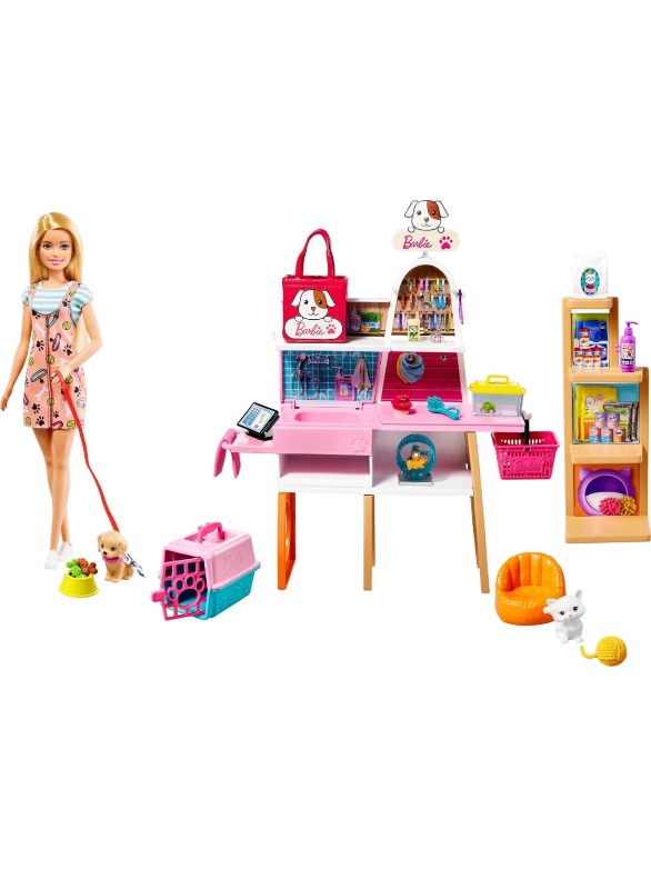 Photo 1 of Barbie Doll and Playset, Pet Boutique with 4 Pets, Color-Change Grooming Feature and 20+ Themed Accessories