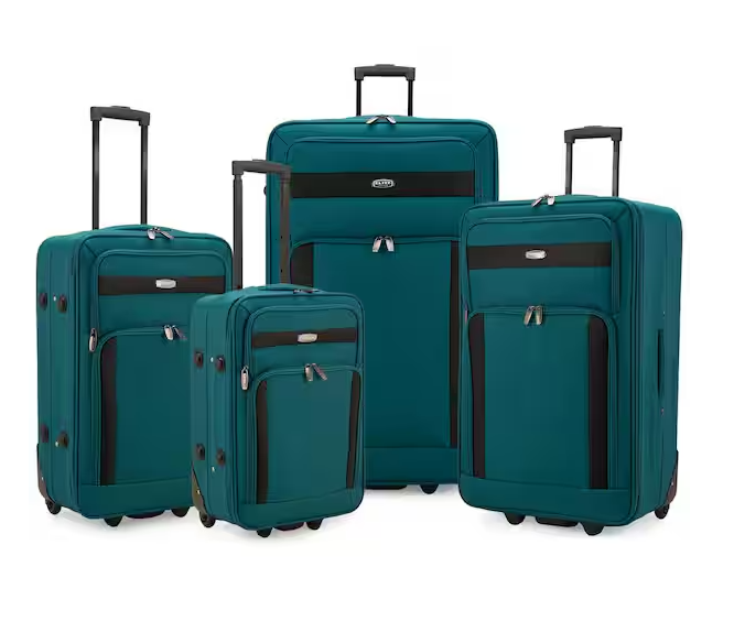 Photo 1 of Elite Luggage Cedar 4-Piece Softside Lightweight Rolling Luggage Set, Teal Green