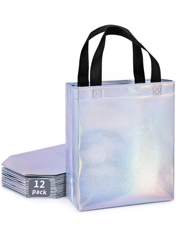 Photo 1 of 12PCS Gift Bags Medium Size, Glossy Non-Woven Reusable Gift Bags, Grocery Tote Bags with Handles