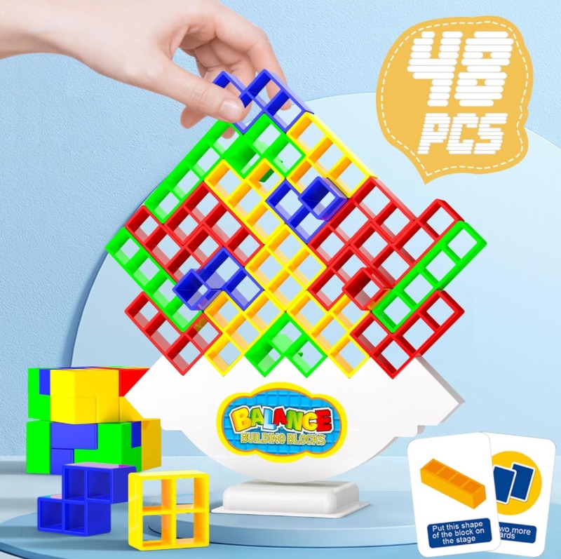 Photo 1 of (12 Pack Bundle) 48 Pcs Tetra Tower Stacking Blocks Game, Stack Attack Game for Kids & Adults