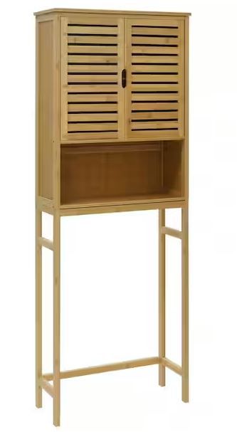 Photo 1 of 9.3 in. W x 66.9 in. H x 24.3 in. D Yellow Bamboo Over-the-Toilet Storage with Adjustable Shelf