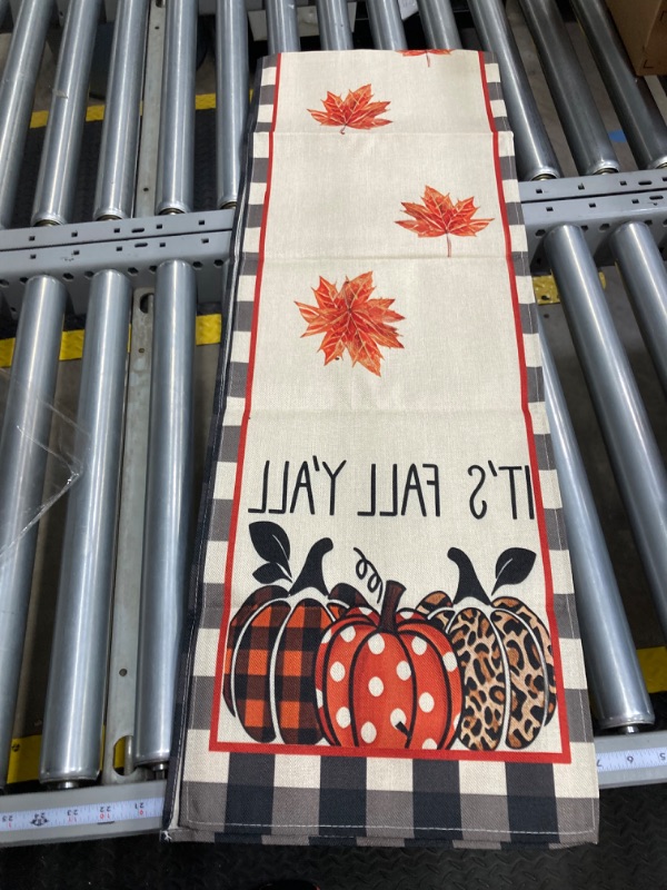 Photo 1 of Autumn Thanksgiving Table Runner Linen Pumpkin Maple Dining Table Decoration Indoor Outdoor Tablecloth for Holiday Decor Thanksgiving Table Runner https://a.co/d/j5bLRA4