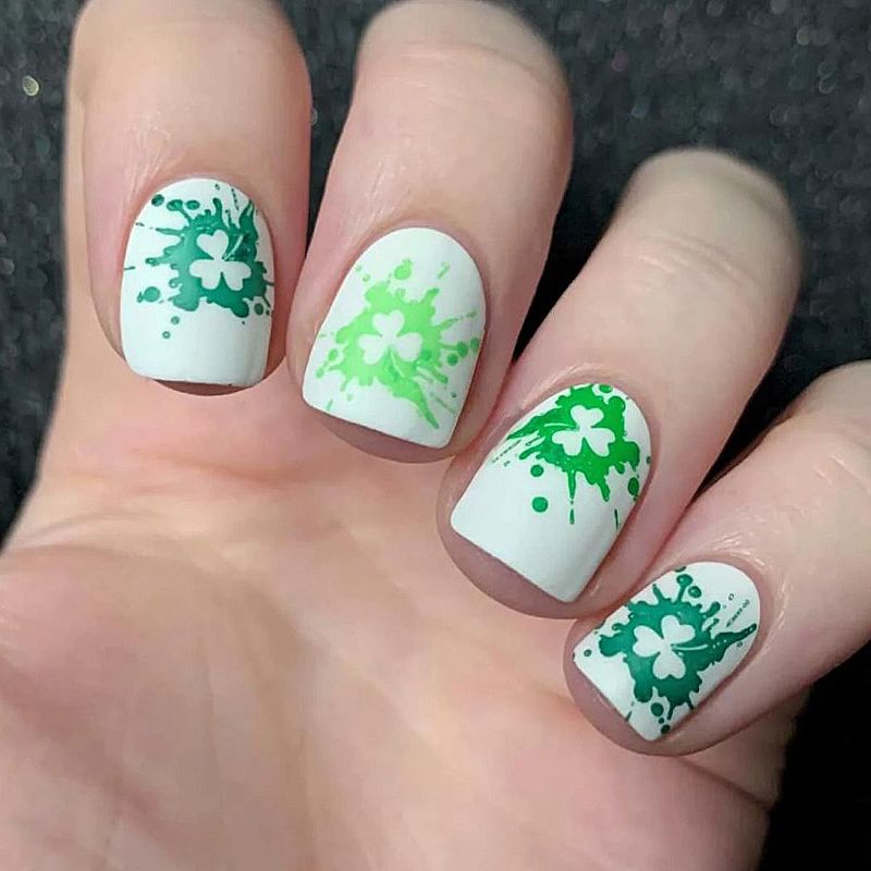 Photo 1 of 24PCS St. Patrick's Day Press on Nail Green Shamrocks Fake Nails Short Square Acrylic Nails White Matte False Nails Ireland Cute Glue on Nails Artificial for Women and Girls Nail Decorations https://a.co/d/2C6nbmW