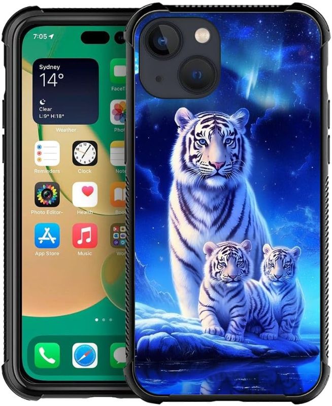Photo 1 of ZUDAPU Compatible with iPhone 14 Plus Case Soft Phone Case White Tigers Blue Aurora Pattern Shockproof Anti-Scratch Case for Women Girls Compatible with iPhone 14 Plus https://a.co/d/2Wyk9ed