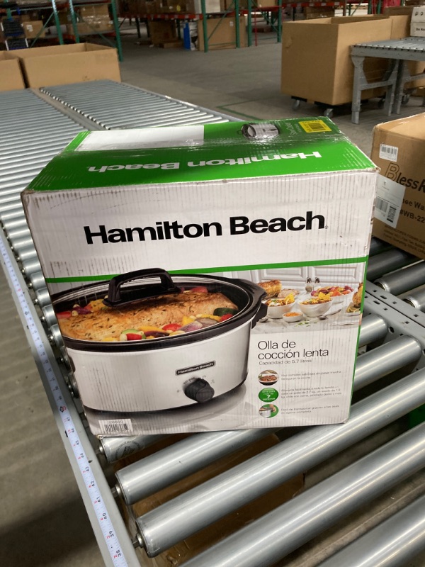 Photo 3 of Hamilton Beach 6-Quart Slow Cooker with 3 Cooking Settings, Dishwasher-Safe Stoneware Crock & Glass Lid, Silver (33665) 6-Quart Silver