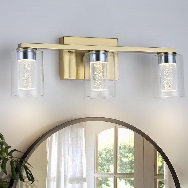 Photo 1 of 3-Light Gold Bathroom Light Fixtures, Brushed Brass Bathroom Vanity Light Dimmable LED White/Neutral/Warm, Bathroom Lighting Fixtures Over Mirror for Hallway, Bedroom