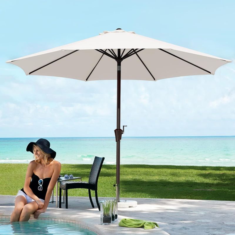 Photo 1 of 10ft Outdoor Patio Umbrella with Auto Tilt Crank System, Market Table Umbrella 8 Sturdy Ribs UV Protection for Pool Deck Garden Backyard, Fade-Resistant Olefin Canopy