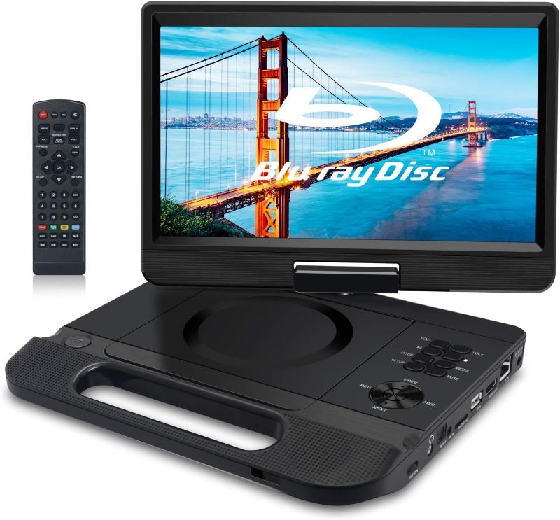 Photo 1 of FANGOR 12.5" 1080P Portable Blu-Ray Player with 10.5" HD Swivel Screen, HDMI Out & AV in, Multi Media Player, 5 Hours Rechargeable Battery, Supports USB/SD Card, Last Memory