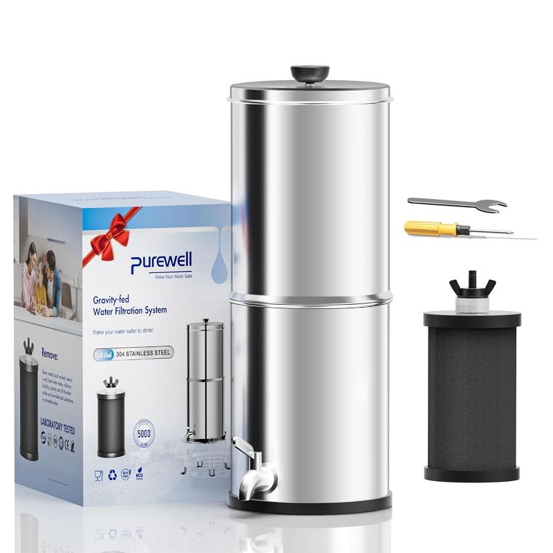 Photo 1 of Purewell 1.0 Gallon Portable 3-Stage 0.01?m Ultra-Filtration Gravity Water Filter System, NSF/ANSI 42&372 Certification, Reduce 99% Chlorine, for Camping, RVing, Home, Off-Grid