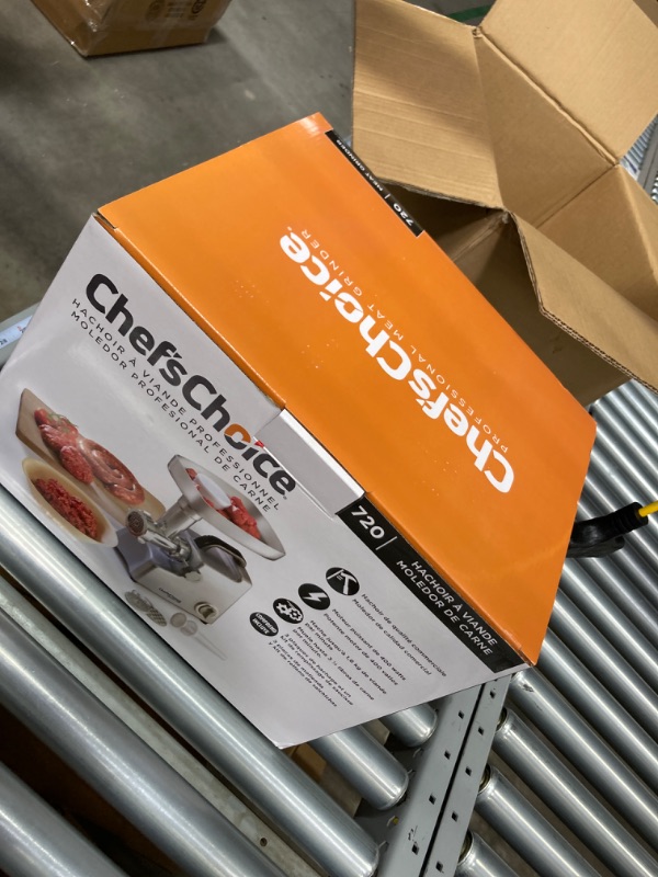 Photo 1 of Chef's Choice 720 Professional Commercial Meat Grinder with Three-Way Control Switch Stuffing & Reverse, 3 Grinding Plates, Silver