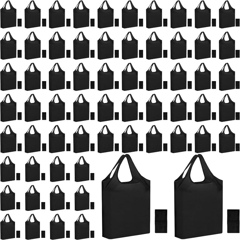 Photo 1 of 100 Pack Grocery Bags 15" x 15.5" Heavy Duty Reusable Shopping Bags Bulk with Handles 50 Lbs Machine Washable Lightweight Grocery Bags Folding Reusable Bags Totes for Women Kitchen(Black)