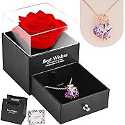 Photo 1 of Preserved Real Rose with Heart Shape Crystal Necklace, Eternal Flowers Rose & Elegant Gift Box for Girlfriend Wife, Valentines Day Gifts for Her, Anniversary Birthday Gifts for Women