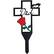 Photo 1 of  similar Memorial Grave Marker Metal Cross Plaque Garden Grave Marker Dad Memorial Stake Sympathy Grave for Cemetery Decorations Outdoors Yard Decor, Red Rose, Butterfly