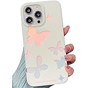 Photo 1 of Compatible with iPhone 14 Pro Max Case for Women Girls, Glitter Silver Pink Orange Butterflies Pattern, Slim Hard Clear Bumper Protective Phone Cover for iPhone 14ProMax (Shining Butterfly)