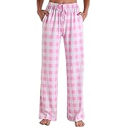 Photo 1 of Vrtige Women's Plaid Pajama Pants Drawstring Elastic High Waist Wide Leg Sleepwear Lounge Pants  XL SIZE