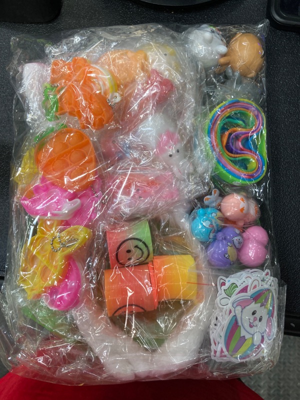 Photo 2 of 108Pcs Easter Basket Stuffers Felt Rabbit Basket with Bunny Ears Headbands, Pull Back Cars, Rainbow Circles, Pop chains and More Perfect Goodie Bag Stuffers for Kids and Prize Box Toys