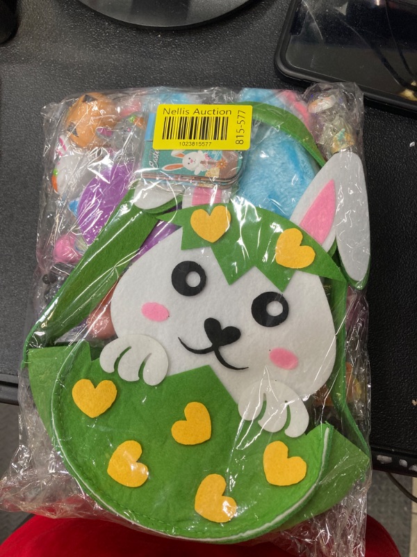 Photo 3 of 108Pcs Easter Basket Stuffers Felt Rabbit Basket with Bunny Ears Headbands, Pull Back Cars, Rainbow Circles, Pop chains and More Perfect Goodie Bag Stuffers for Kids and Prize Box Toys