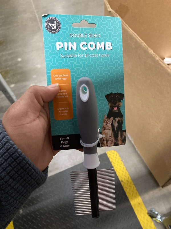 Photo 1 of Double-Sided Pet Pin Comb - Dual-Action Flea Removal & Tangle-Free Grooming Tool for Dogs and Cats, Gentle on Skin, Ideal for All Fur Types