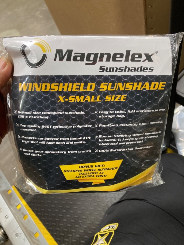 Photo 2 of Magnelex Windshield Sun Shade for Jeep Wrangler, Rubicon, Gladiator with Bonus Steering Wheel Sun Shade. 240T Reflective Fabric Blocks Sun. Foldable Sun Shield Keeps Your Vehicle Cool X-SMALL - (59" x 21")