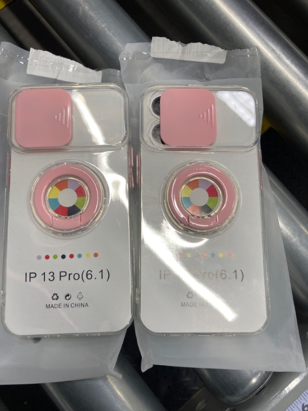 Photo 2 of Caseative Candy Color Ring Holder Slide Lens Camera Cover Protection Clear Soft Compatible with iPhone Case (Pink,iPhone 13 Pro) Pink iPhone 13 Pro ( 2 PACK BUNDLE )